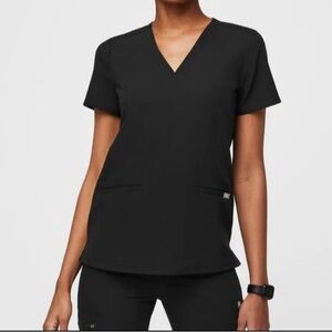 Figs Black Short Sleeve V-Neck Scrub Top